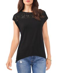 Vince Camuto - Lace Trim Round-neck Pullover Top - Lyst
