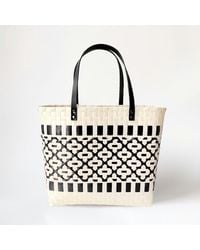 Fashnzfab - Quatrefoil Patterned Basket Weave Tote Bag Shoulder Bag - Lyst