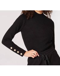 Apricot - Ribbed Mock Neck Gold Button Sweater - Lyst