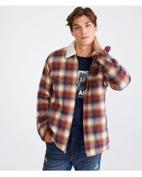 Aéropostale - Plaid Sherpa-lined Full-zip Flannel Shacket - Lyst