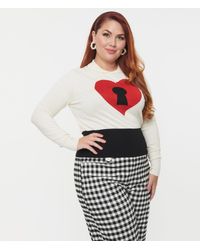 Unique Vintage - Plus Size Cream & Red Locked Heart Sweater - Lyst
