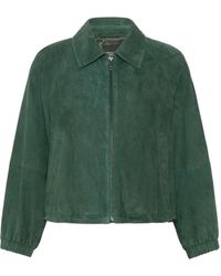 Weekend - Cropped Deep Suede-Like Jacket With Classic Collar And Puff Sleeves - Lyst