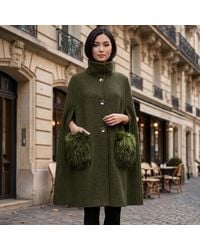 TRUEDAMES - Elegant Faux Fur Pocket Cape Coat Poncho - Lyst