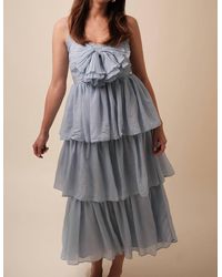 SOFIA The Label - Fiona Solid Tiered Bow Detail Midi Dress - Lyst