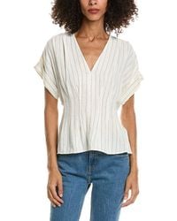 Max Studio - Short Sleeve Pleat Front Linen-Blend Blouse - Lyst