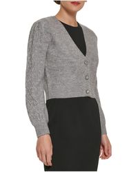 DKNY - Ribbed Knit Button Shrug Sweater - Lyst