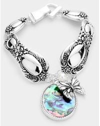 Fashnzfab - Abalone Butterfly Pearl Charm Patterned Antique Bracelet Abalone, Antique - Lyst