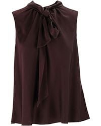 forte_forte - Silk-Satin Lavallière Flared Bow-Detail Top - Lyst