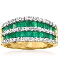 Ross-Simons - Emerald And Diamond-Row Dome Ring - Lyst