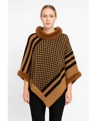 TRUEDAMES - Patterned Knit Poncho With Faux Fur Trim - Lyst