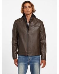 Guess - Danilo Faux-Leather Hooded Moto Jacket - Lyst