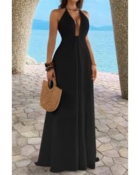 TRUEDAMES - Halter Solid Hide Zipper A Line Maxi Dress - Lyst