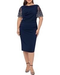 Betsy & Adam - Plus Beaded Midi Cocktail And Party Dress - Lyst