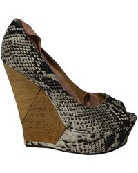 Lanvin - Ribbon Strap Wood Wedge Peep-Toe Sandals - Lyst