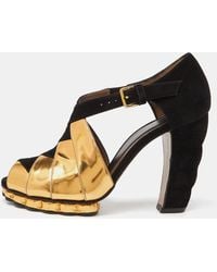 Marni - Suede And Leather Peep Toe Platform Sandals - Lyst
