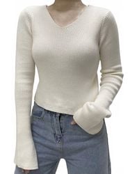 Another Love - Lacey Ribbed V-Neck Sweater - Lyst