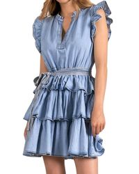Elan - Ruffled Sleeve Tiered Dress - Lyst