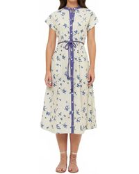 Oliphant Mandarin Balloon Sleeve Midi Dress in Blue | Lyst