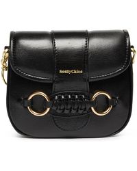 See By Chloé - Saddie Gold Tone Logo Foldover Top Leather Shoulder Handbag - Lyst