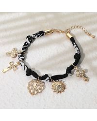 Fashnzfab - Cross Heart Evil Eye Charm Embellished Scarf Fabric Chain Bracelet - Lyst