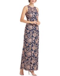 JS Collections - Floral Embroidered Illusion Evening Dress - Lyst