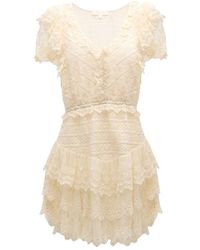 Love Moschino - Loveshackfancy Cerilo Tiered Ruffle Embroidered Lace Mini Dress - Lyst