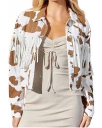 Baevely By Wellmade - Midnight Rodeo Cow Print Tassel Denim Jacket - Lyst