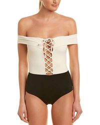 L*Space - Anja Off The Shoulder Lace Up Tie One-piece Swimsuit - Lyst