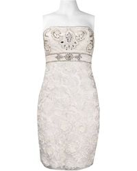 Sue Wong - Strapless Beaded Floral Mesh Empire Dress - Lyst