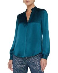 L'Agence - Bianca Band Collar Silk Blouse - Lyst