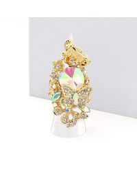 Fashnzfab - Crystal Pave Floral Butterfly Stretch Ring - Lyst