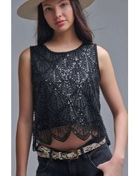 Q2 - Chic Sequin Cropped Top - Lyst