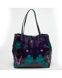 Roberto Cavalli - Color Printed Patent Leather Rc Logo Tote - Lyst