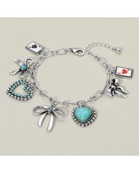 Fashnzfab - Whimsical Western Heart Bow Card Charm Station Bracelet, Burnished - Lyst