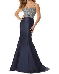 Paparazzi by Mori Lee - Beaded Larissa Satin Mermaid Gown - Lyst