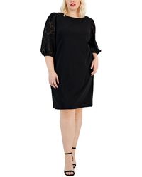 Connected Apparel - Plus Burnout Puff Sleeve Shift Dress - Lyst