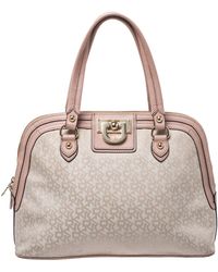 DKNY - /beige Signature Canvas And Leather Dome Satchel - Lyst
