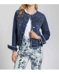 Apny - Collarless Jean Jacket With Frayed Detail - Lyst