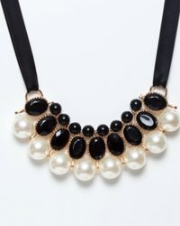 Avenue Chic - Pearl Choker Necklace With Ribbon - Lyst