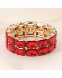 Fashnzfab - 2 Row Rectangle Glass Stone Cluster Stretch Evening Bracelet, Siam - Lyst