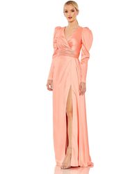 Ieena for Mac Duggal - Faux Wrap Long Sleeve A Line Gown - Lyst