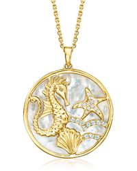 Ross-Simons - Mother-of-pearl Seahorse Medallion Pendant Necklace With . Sky Blue Topaz And Diamond Accents - Lyst
