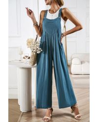 TRUEDAMES - Button Detail Wide Leg Overall Pockets Jumpsuit - Lyst
