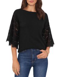Vince Camuto - Lace Sequin Sleeve Mixed Media Top - Lyst