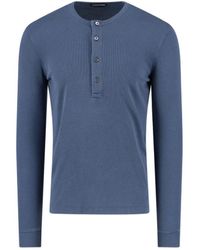 Tom Ford - Ribbed Henley Shirt With Button Closure And Drawstring Detail - Lyst