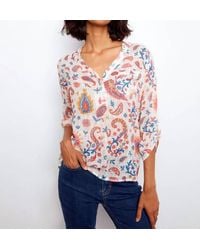 Charlie b - Roll Up Sleeve Cotton Gauze Blouse - Lyst