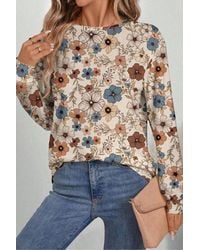TRUEDAMES - Floral Print Loose Crew Neck Long Sleeve T Shirt - Lyst