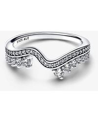 PANDORA - Sparkling Asymmetric Wave Ring - Lyst