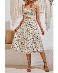 TRUEDAMES - Square Neck Leopard Cut Out Elastic Waist Dress - Lyst