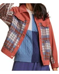 Umgee - Plaid Sherpa Button Up Denim Jacket - Lyst